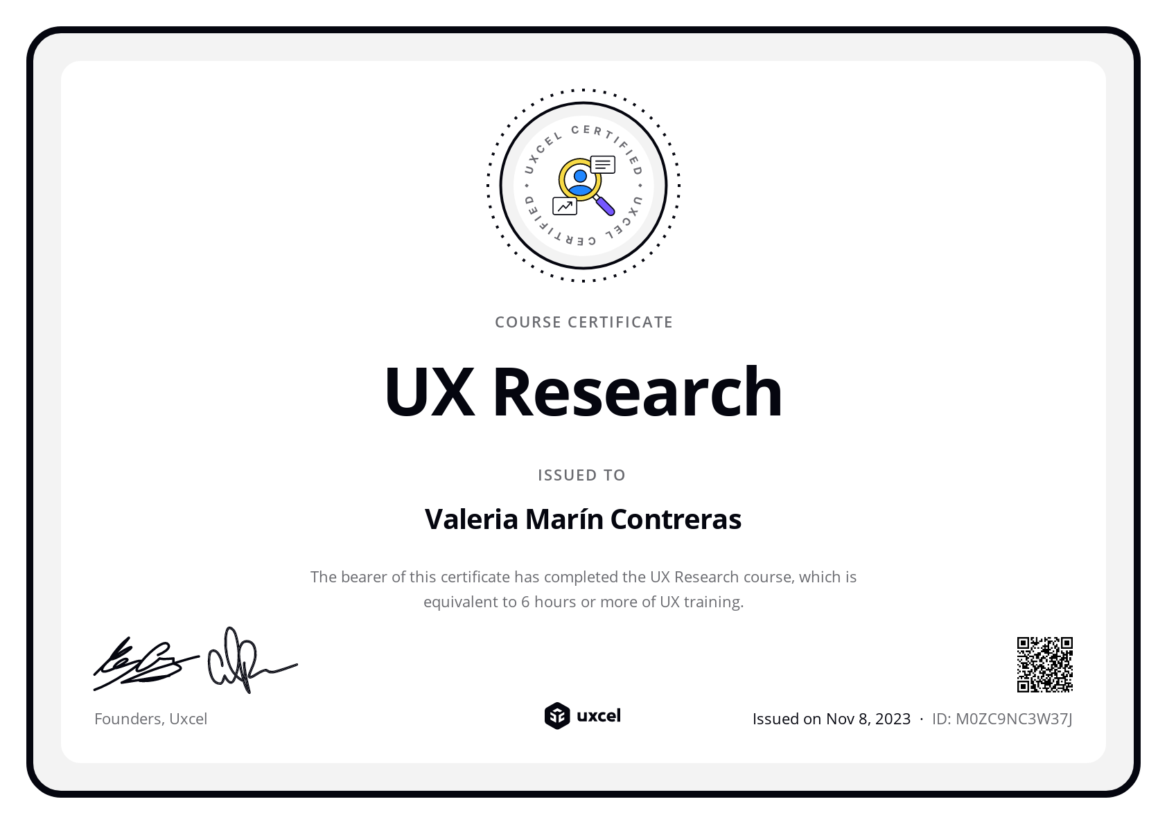 Valeria Marín Contreras's certificate